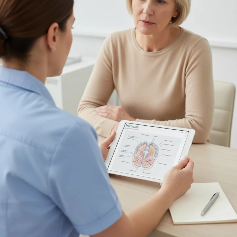 Consultation discussing HRT and hair health