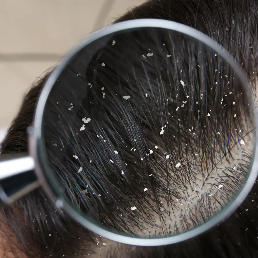 Pityriasis Capitis examined under magnification